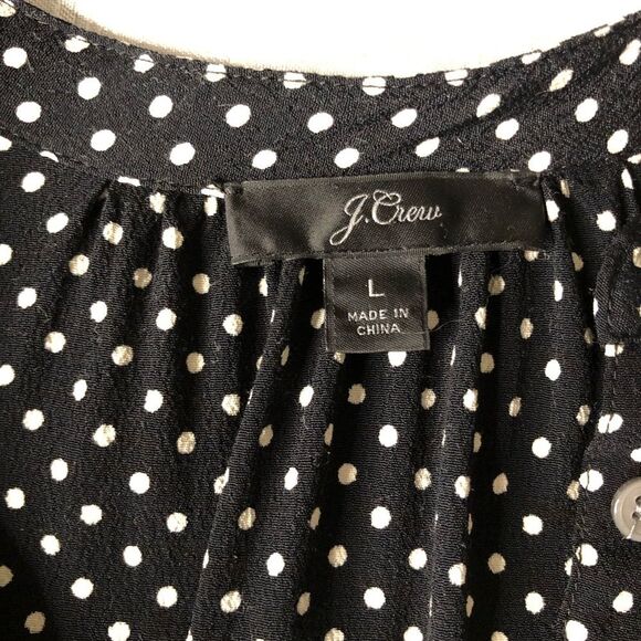 J Crew Women’s Blouse Short Sleeve Half Botton Black/White Polka Dots Size Large - Picture 7 of 9